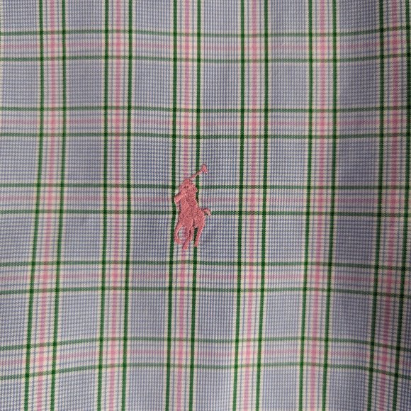 Ralph Lauren Shirt Mens button down Blue Plaid Shirt Logo Size 16.5 - Picture 5 of 9